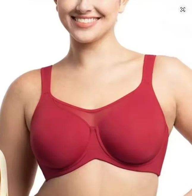 Lovelle Grace minimizer bra in Wine red, on model
