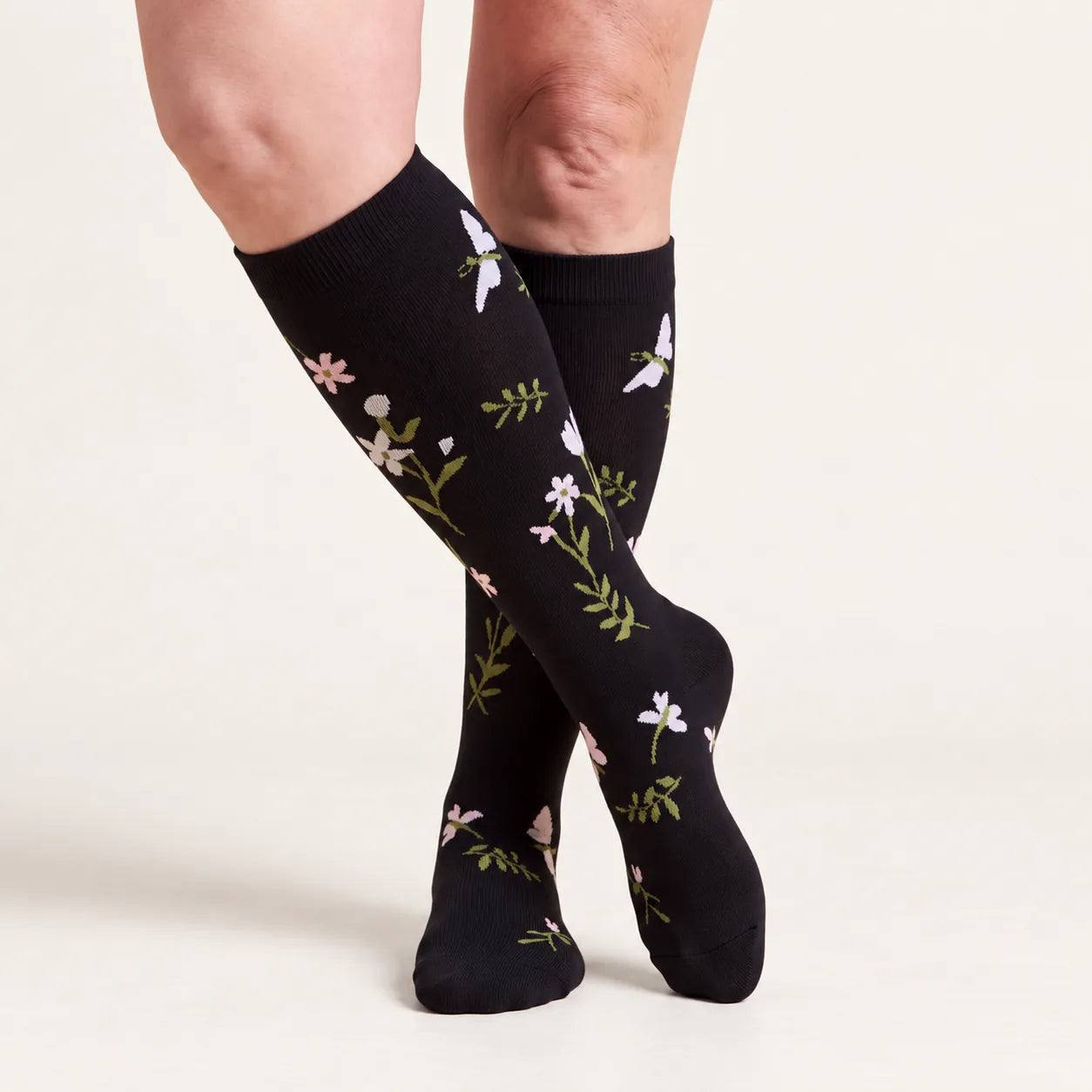Lovelle Lift compression socks in the Black Meadow design