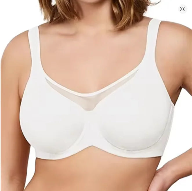 Lovelle Grace minimizer bra in White, on model